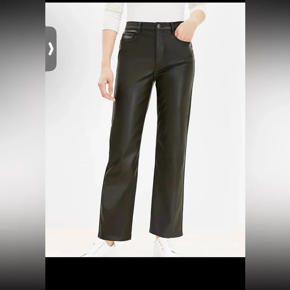 Loft Five Pocket Straight Pants  Green Faux Leather Size 14 NWOT